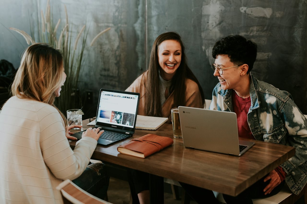 Team working together at a shared table